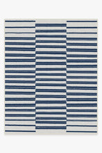Load image into Gallery viewer, Outdoor Offset Stripe Navy Rug
